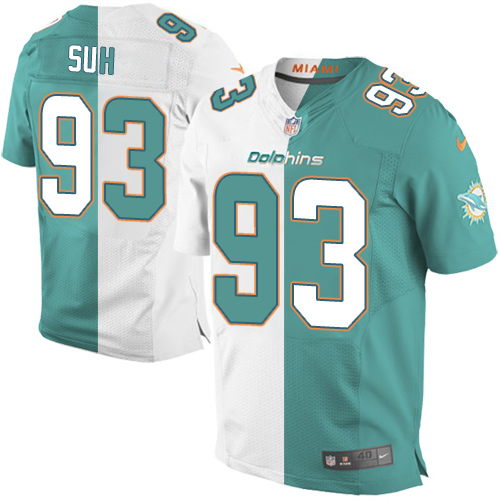 Men's Elite Ndamukong Suh Nike Jersey Aqua Green/White - #93 Split Fashion NFL Miami Dolphins